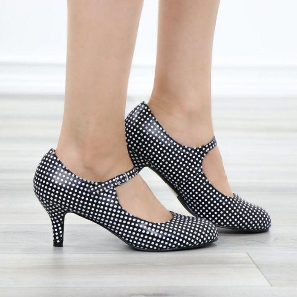 Rockabilly Black White Polka Dots Vintage pumps - Picture 11 of 12